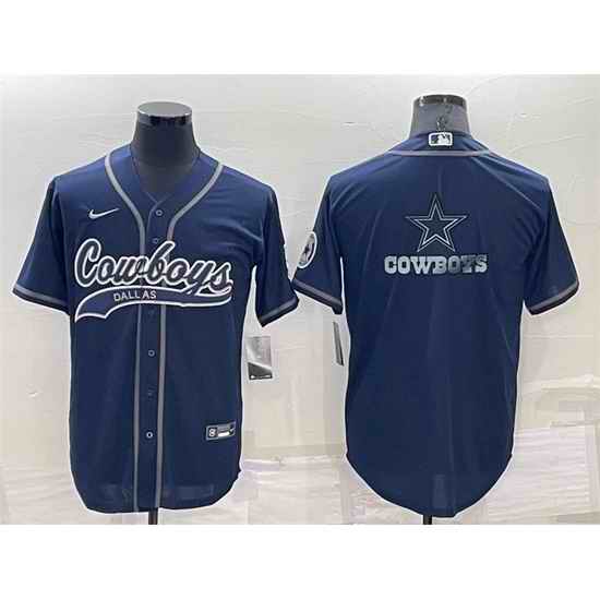 Men Dallas Cowboys Navy Team Big Logo With Patch Cool Base Stitched Baseb->dallas cowboys->NFL Jersey