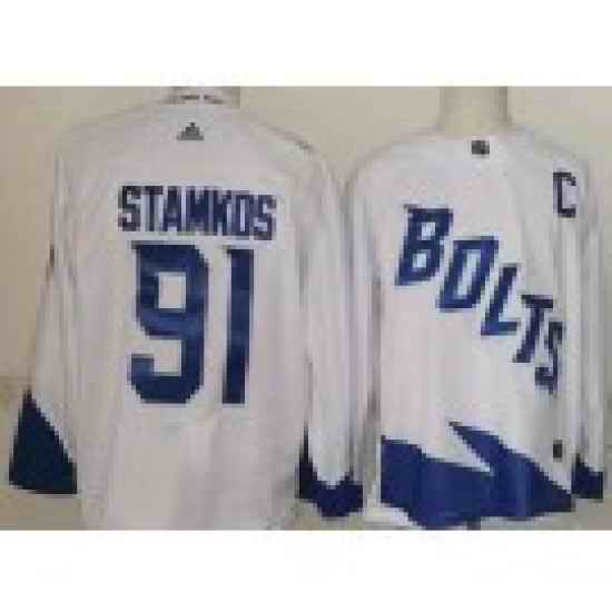Men Tampa Bay Lightning #91 Steven Stamkos White 2022 Stadium Series Authentic Jersey