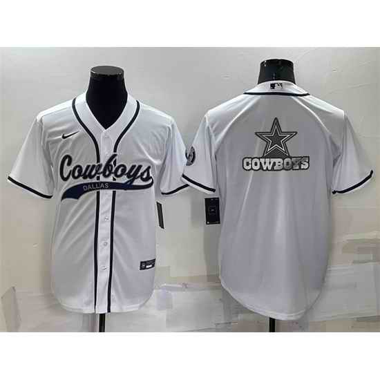 Men Dallas Cowboys White Team Big Logo With Patch Cool Base Stitched Baseb->dallas cowboys->NFL Jersey