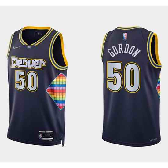 Men Denver Nuggets 50 Aaron Gordon Navy 2021 #22 City Edition 75th Anniversary Stitched Jersey