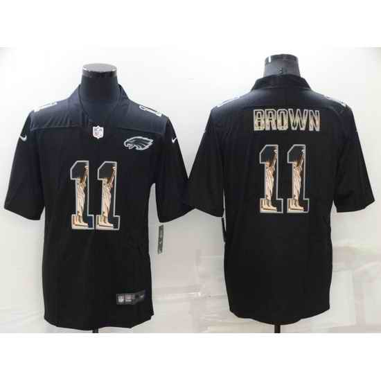 Men Philadelphia Eagles #11 A J Brown Black Statue Of Liberty Limited Stitched jersey