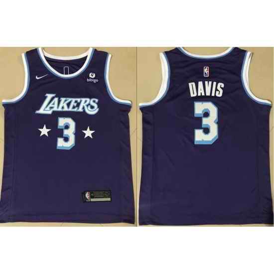 Men Los Angeles Lakers #3 Anthony Davis Bibigo Purple 75th Anniversary City Edition Stitched Jersey