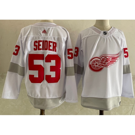 Red Wings 53 Moritz Seider White 2020 #21 Reverse Retro Adidas Jersey