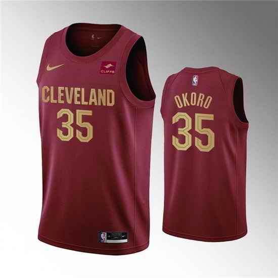 Men Cleveland Cavaliers #35 Isaac Okoro Wine Icon Edition Stitched Basketball Jersey