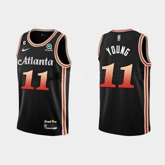 Men Atlanta Hawks #11 Trae Young 2022 23 Black City Edition Stitched Basketball Jersey