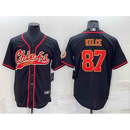 Men Kansas City Chiefs #87 Travis Kelce Black Cool Base Stitched Baseball Jersey
