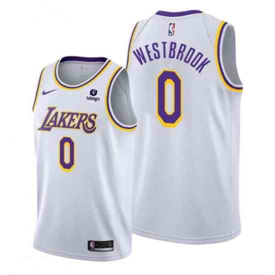 Men Los Angeles Lakers #0 Russell Westbrook Bibigo White Stitched Basketball Jersey