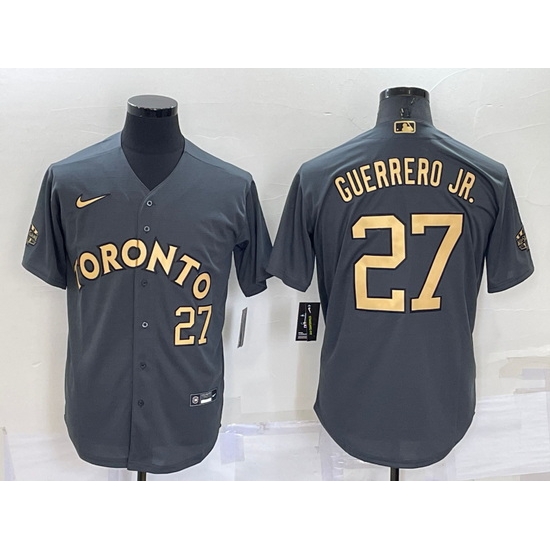 Men Toronto Blue Jays #27 Vladimir Guerrero Jr  2022 All Star Charcoal Cool Base Stitched Baseball Jersey->toronto blue jays->MLB Jersey