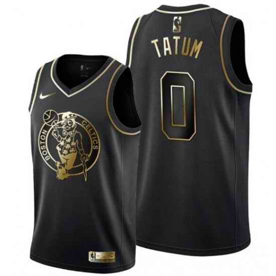 Men Boston Celtics #0 Jayson Tatum Black Gold Stitched Basketball Jersey