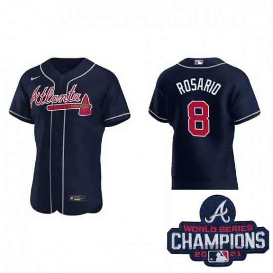 Men Nike Atlanta Braves #8 Eddie Rosario Navy Blue Alternate Stitched Baseball Stitched MLB 2021 Champions Patch Jersey->2021 world series->MLB Jersey