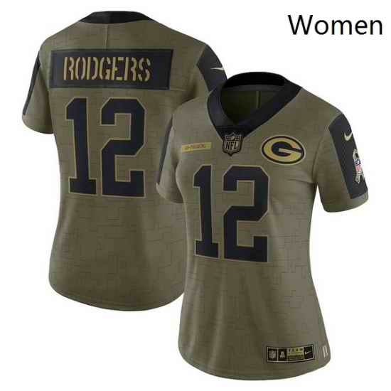 Women's Green Bay Packers Aaron Rodgers Nike Olive 2021 Salute To Service Limited Player Jersey