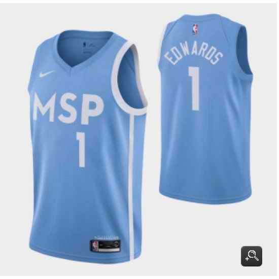 Men Minnesota Timberwolves #1 Anthony Edwards Blue Stitched Jersey