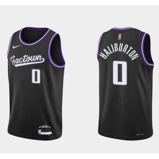 Men Sacramento Kings #0 Tyrese Haliburton 2021 22 Black 75th Anniversary City Edition Stitched Basketball Jersey