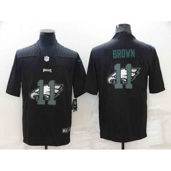 Men Philadelphia Eagles #11 A J Brown Black Shadow Logo Limited Stitched Jerse