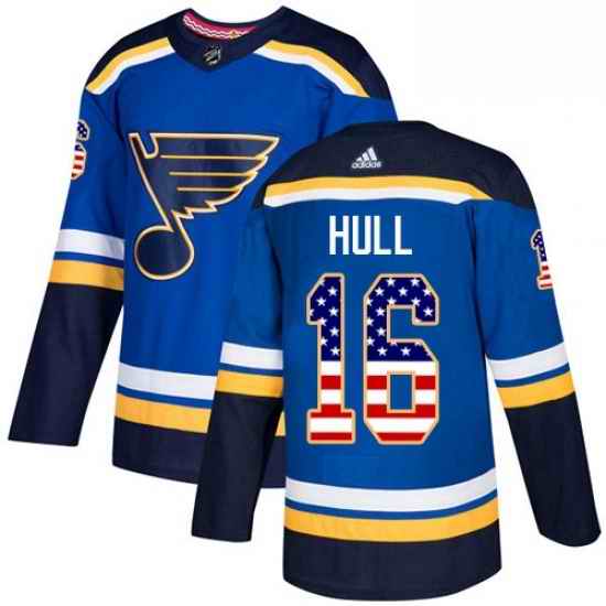 Mens Adidas St Louis Blues #16 Brett Hull Authentic Blue USA Flag Fashion NHL Jersey