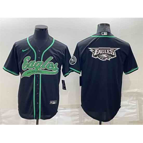 Men Philadelphia Eagles Black Team Big Logo With Patch Cool Base Stitched Baseball Jersey