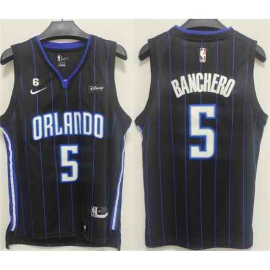 Men Orlando Magic #5 Paolo Banchero Black With No 6 Patch Icon Edition Stitched Swingman Jersey->orlando magic->NBA Jersey