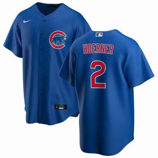 Men Chicago Cubs #2 Nico Hoerner Blue Cool Base Stitched Baseball jersey