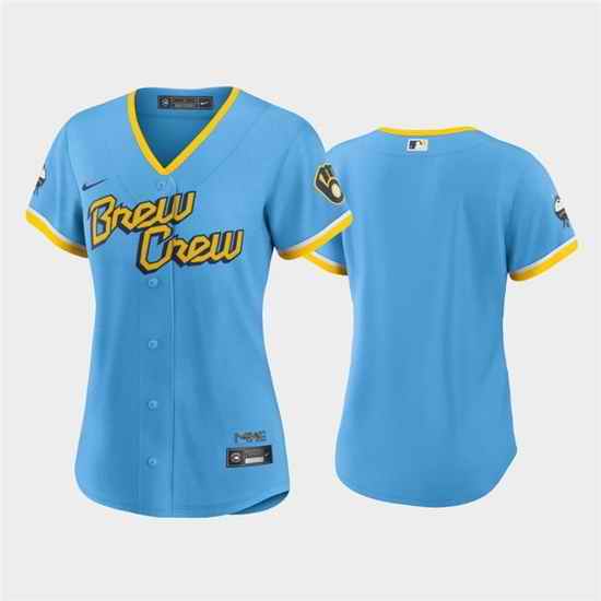 Women Milwaukee Brewers Blank 2022 Powder Blue City Connect Cool Base Stitched Jersey 28Run Small 29->women mlb jersey->Women Jersey