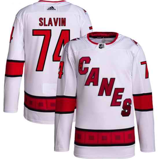 Men Carolina Hurricanes Jaccob Slavin #74 White Adidas Reverse Retro Jersey
