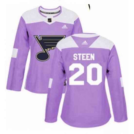 Womens Adidas St Louis Blues #20 Alexander Steen Authentic Purple Fights Cancer Practice NHL Jersey