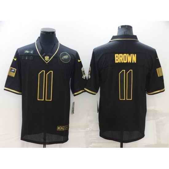 Men Philadelphia Eagles #11 A J Brown Black Gold Salute To Service Limited Stitched jerseyy