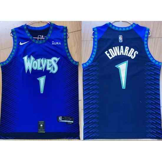 Men Minnesota Timberwolves #1 Anthony Edwards 75th Anniversary 2021 2022 City Edition NBA Jersey->minnesota timberwolves->NBA Jersey