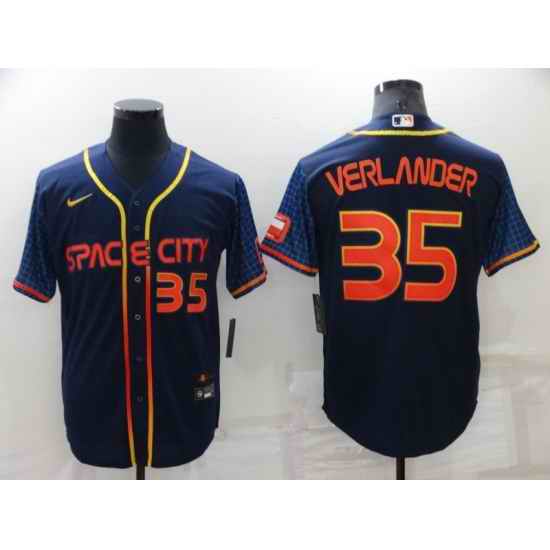 Men Houston Astros #35 Justin Verlander 2022 Navy City Connect Cool Base Stitched Jerse->houston astros->MLB Jersey