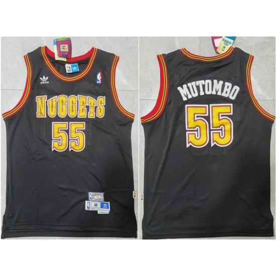 Men Denver Nuggets #55 Dikembe Mutombo Black Throwback Stitched Jersey