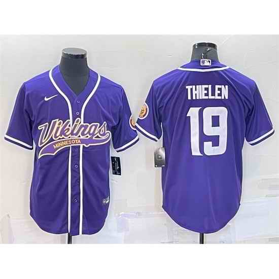 Men Minnesota Vikings #19 Adam Thielen Purple With Patch Cool Base Stitched Baseb