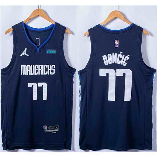 Men Dallas Mavericks #77 Luka Doncic 75th Anniversary Navy Stitched Basketball Jersey