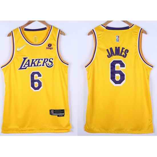 Men Los Angeles Lakers Lebron James #6 75th Anniversary Yellow Nike Stitched Jersey