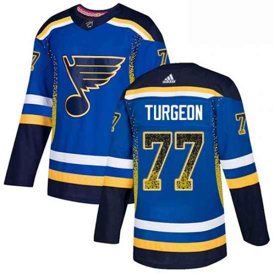 Mens Adidas St Louis Blues #77 Pierre Turgeon Authentic Blue Drift Fashion NHL Jersey