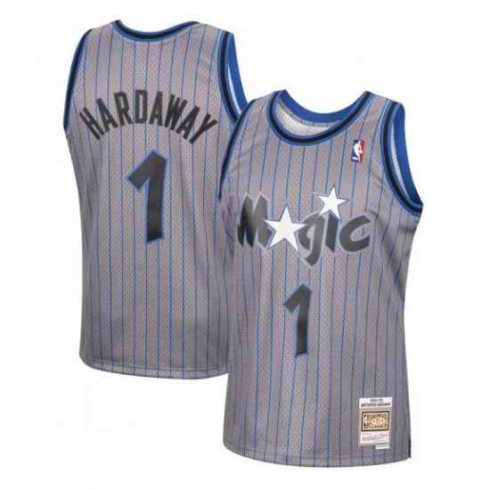 Men Orlando Magic #1 Penny Hardaway 1994 95 Grey Stitched Jerse