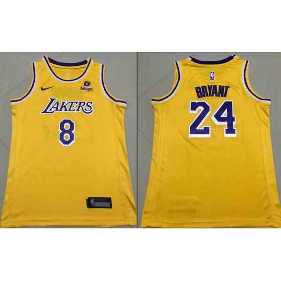 Men Los Angeles Lakers Kobe Bryant Front #8 Back 24 Bibigo Yellow City Edition Stitched Jersey