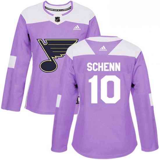 Womens Adidas St Louis Blues #10 Brayden Schenn Authentic Purple Fights Cancer Practice NHL Jersey