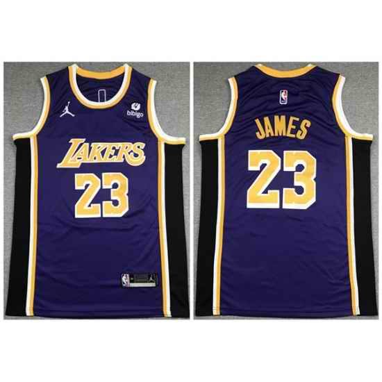 Men Los Angeles Lakers #23 LeBron James Bibigo Purple Stitched Basketball Jersey
