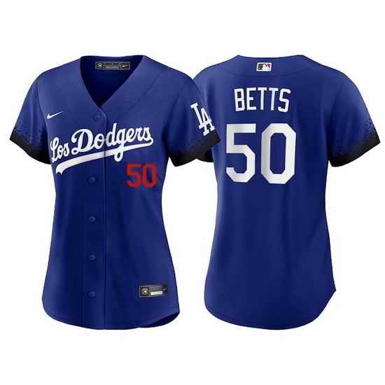 Women Los Angeles Dodgers #50 Mookie Betts 2021 Royal City Connect Cool Base Stitched Baseball Jersey