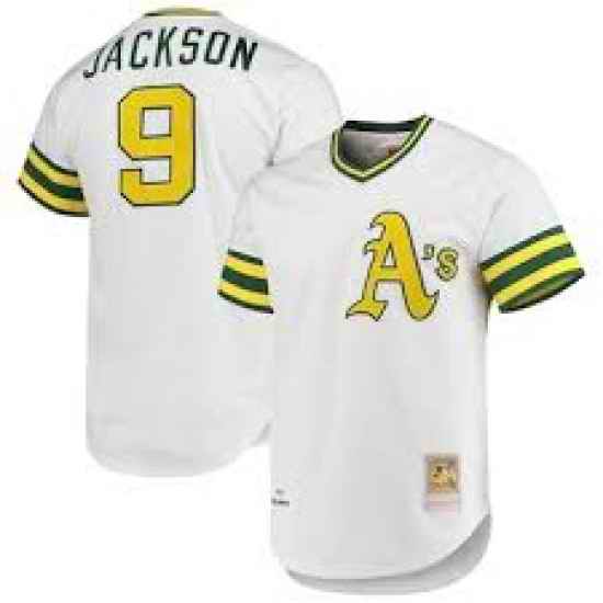 Mens Mitchell and Ness Oakland Athletics #9 Reggie Jackson Authentic White Throwback MLB Jersey->oakland athletics->MLB Jersey