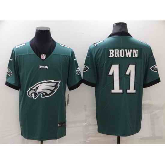 Men Philadelphia Eagles #11 A J Brown Green Team Big Logo Limited Stitched jersey