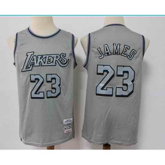 Men Los Angeles Lakers #23 LeBron James Grey Throwback Stitched Basketball Jersey