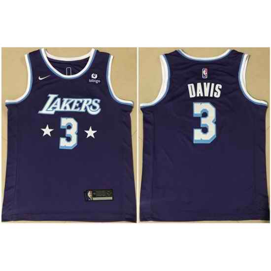 Men Los Angeles Lakers #3 Anthony Davis Bibigo Purple City Edition Stitched Jersey