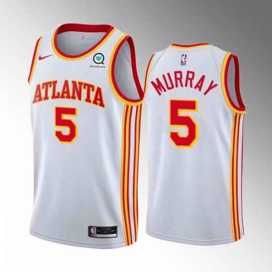 Men Atlanta Hawks #5 Dejounte Murray White Stitched Jersey