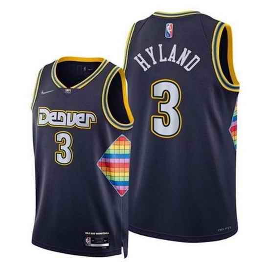 Men Denver Nuggets #3 Nah Shon Hyland Navy 2021 22 City Edition 75th Anniversary Stitched Jersey
