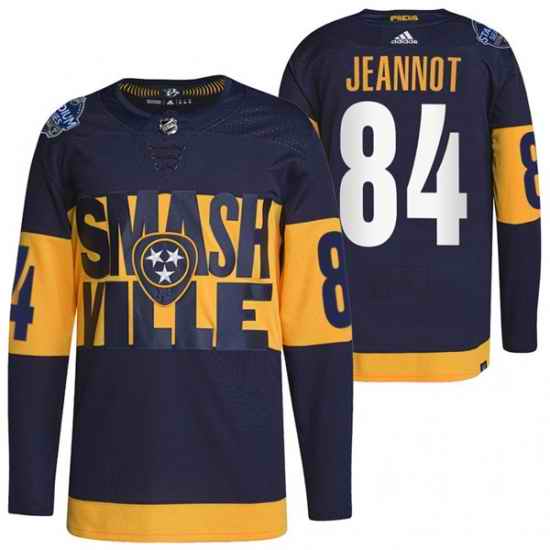 Men Nashville Predators #84 Tanner Jeannot 2022 Navy Stadium Series Breakaway Player Stitched Jersey
