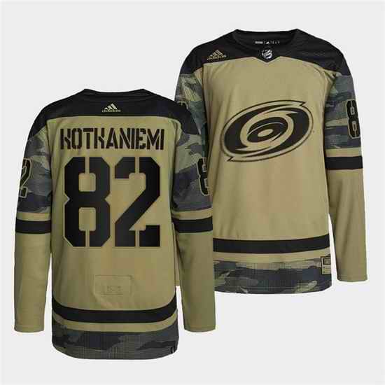 Men Carolina Hurricanes #82 Jesperi Kotkaniemi 2022 Camo Military Appreciation Night Stitched jersey
