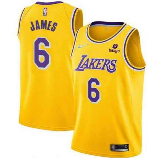 Men Los Angeles Lakers #6 LeBron James Bibigo Yellow Stitched Basketball Jersey