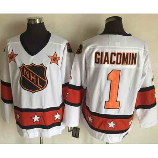 1972-81 NHL All-Star #1 Eddie Giacomin White CCM Throwback Stitched Vintage Hockey Jersey