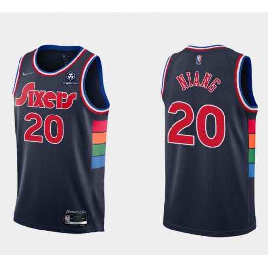 Men Philadelphia 76ers #20 Georges Niang 2021 22 City Edition Navy 75th Anniversary Stitched Swingman Jersey