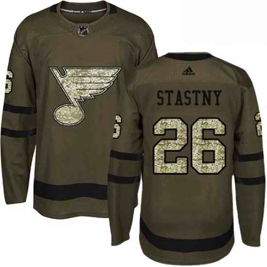 Mens Adidas St Louis Blues #26 Paul Stastny Authentic Green Salute to Service NHL Jersey